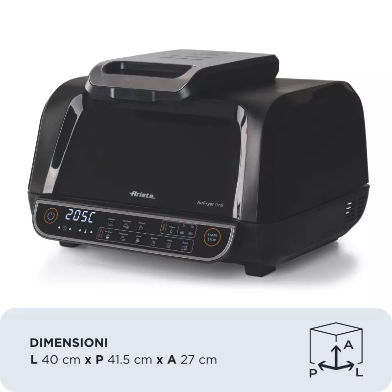 Ariete 4635 Air Fryer Grill, fritadeira de ar quente e grelhador, grelhador de bife, 1700 W, capacidade 8 l, fritar e grelhar, 8 funções de cozedura, temporizador, preto