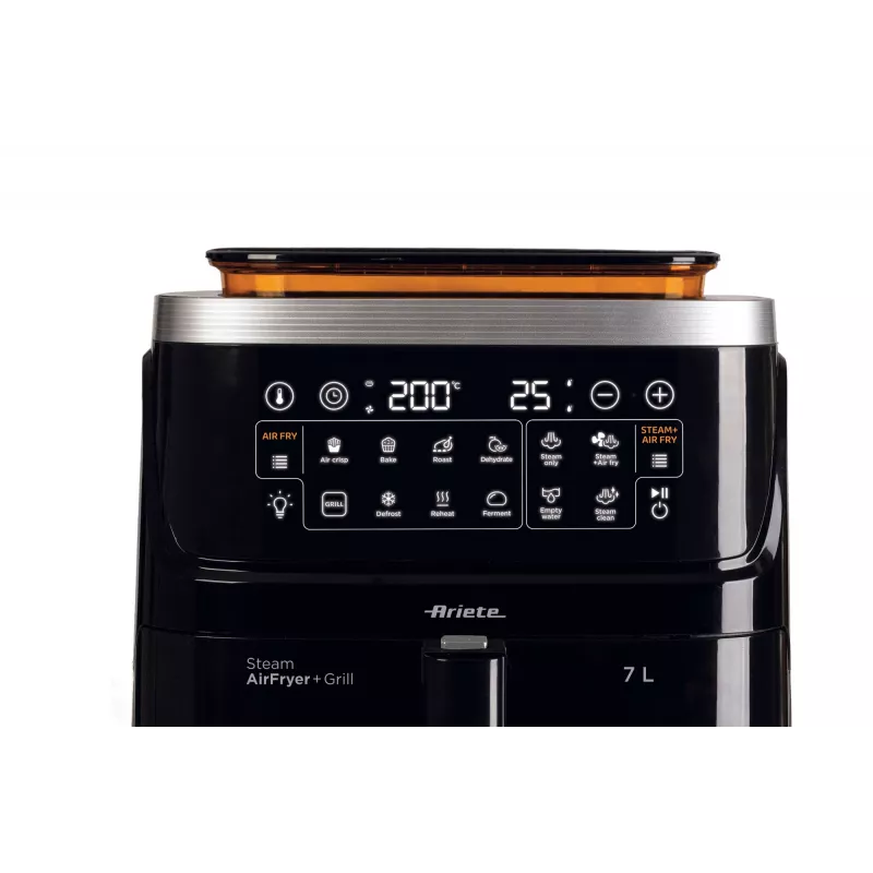 Ariete 4636 fritadeira de ar quente com função de vapor + grelhador, 1700W, função de desidratação, 10 funções de cozedura, cesto transparente, temporizador, preto