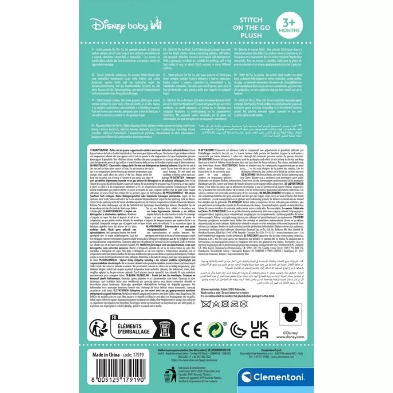 Clementoni Disney Baby Stitch Soft Rattle brinquedo de pendurar para bebé