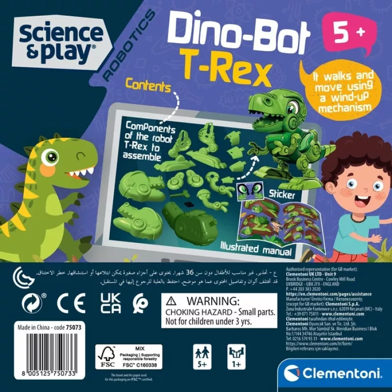 Clementoni Science & Play Dino Bot T-Rex Junior, robô dinossauro, 5 anos
