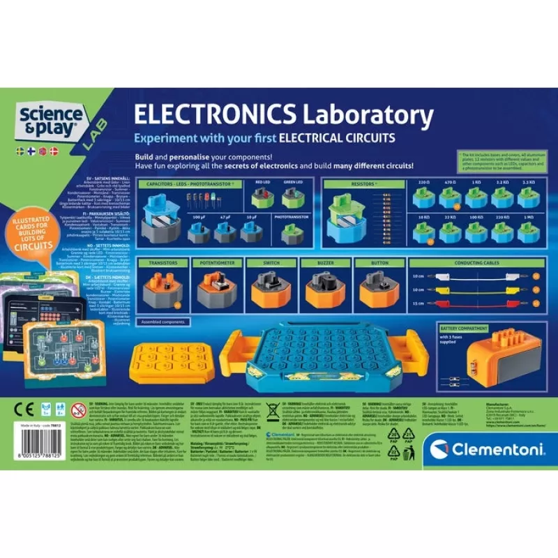 Clementoni Science & Play Laboratório de Eletrónica, kit de experiências, eletricidade, 8 ano(s), várias cores