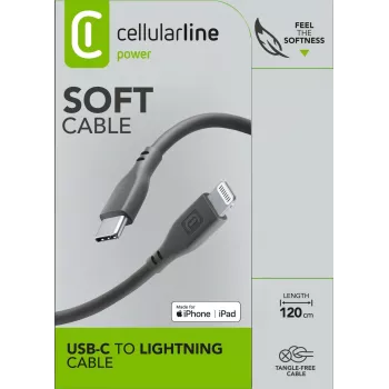 Cellularline cabo Soft 120 cm – USB-C para Lightning, cabo soft-touch