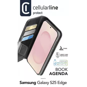 Cellularline Book Agenda Galaxy S25 Edge capa tipo livro em pele sintética com fecho magnético