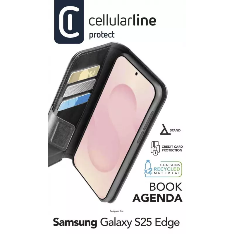 Cellularline Book Agenda Galaxy S25 Edge capa tipo livro em pele sintética com fecho magnético