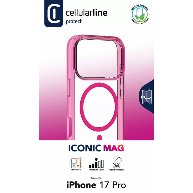 Cellularline Iconic Mag - iPhone 17 Pro capa transparente com rebordos coloridos, compatível com o ecossistema MagSafe