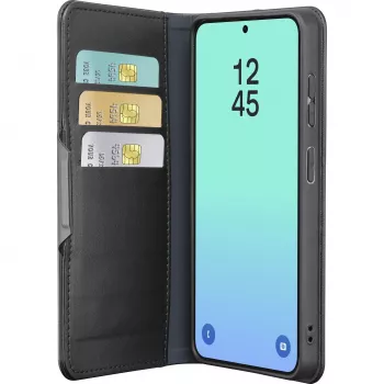 Cellularline Book Agenda - Galaxy S26 capa tipo livro com acabamento em pele sintética, fecho magnético, proteção RFID e função de suporte.