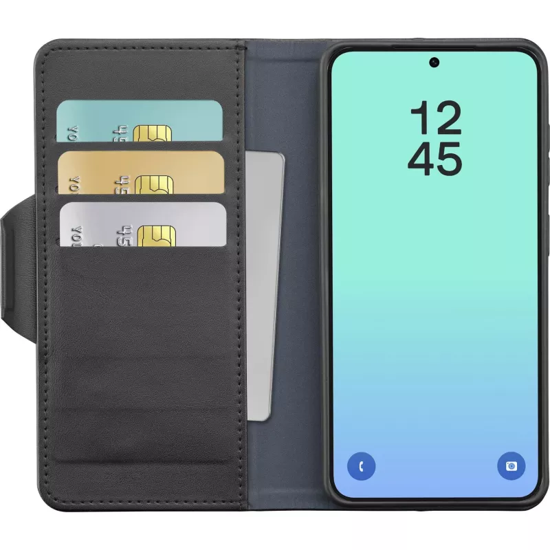 Cellularline Book Agenda - Galaxy S26 capa tipo livro com acabamento em pele sintética, fecho magnético, proteção RFID e função de suporte.
