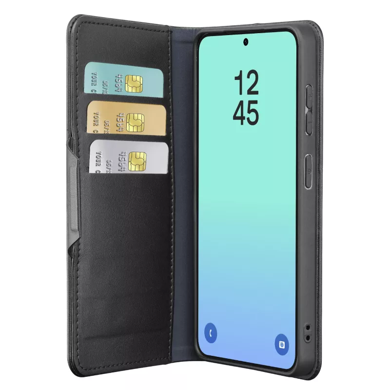 Cellularline Book Agenda - Galaxy S26 capa tipo livro com acabamento em pele sintética, fecho magnético, proteção RFID e função de suporte.