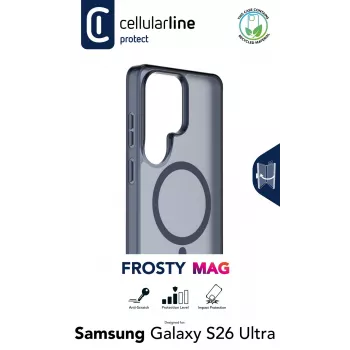 Cellularline FROSTY MAG - Galaxy S26 Ultra capa semitransparente com superfície mate e rebordos coloridos, compatível com o ecossistema Qi2 e acessórios magnéticos para Samsung.
