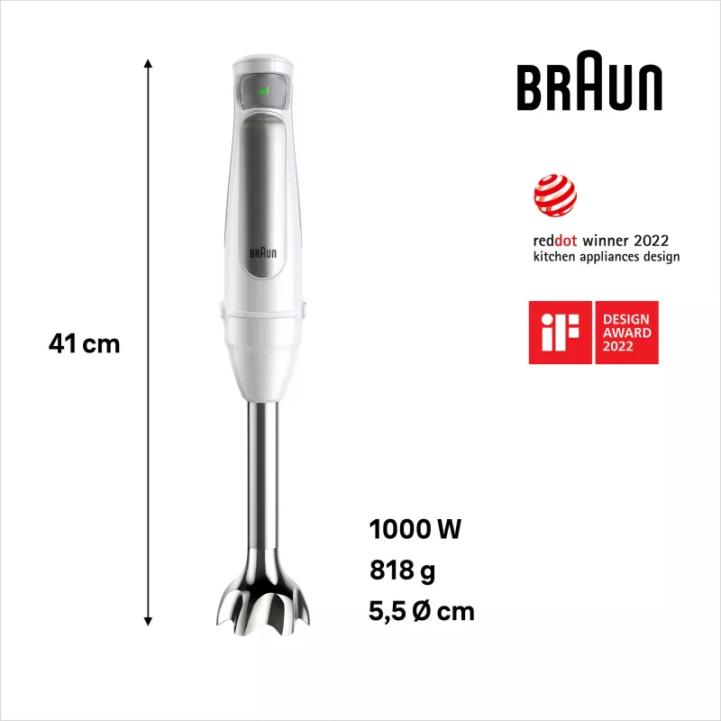 Braun MultiQuick 7 MQ7035IWH 0,6 L varinha mágica 1000 W aço inoxidável, branco