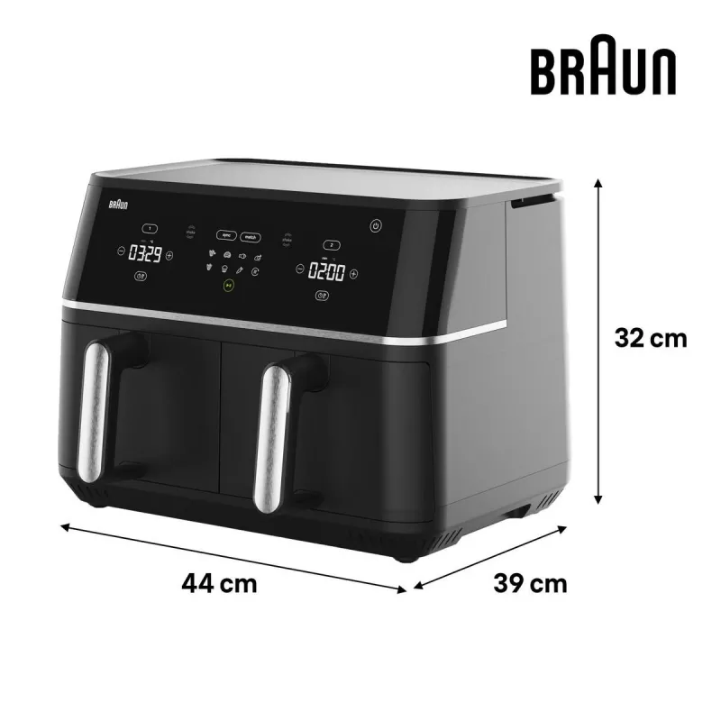 Braun TD 5030I BK Double 10 L aparelho independente 2400 W fritadeira de ar quente preto, prateado