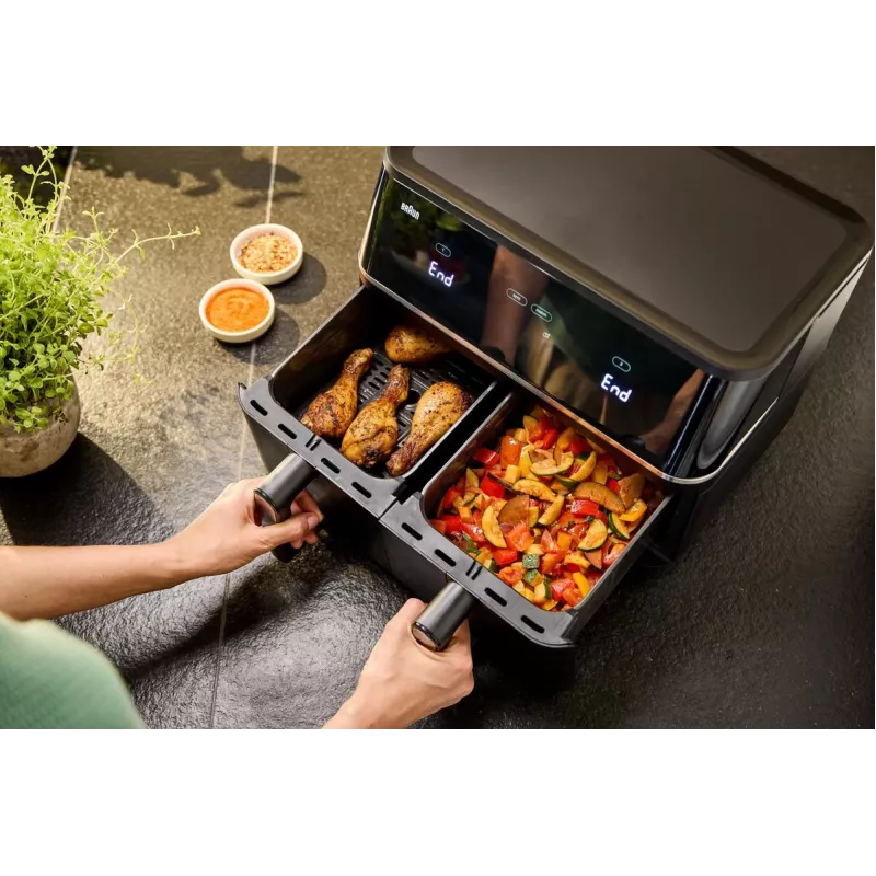 Braun TD 5030I BK Double 10 L aparelho independente 2400 W fritadeira de ar quente preto, prateado