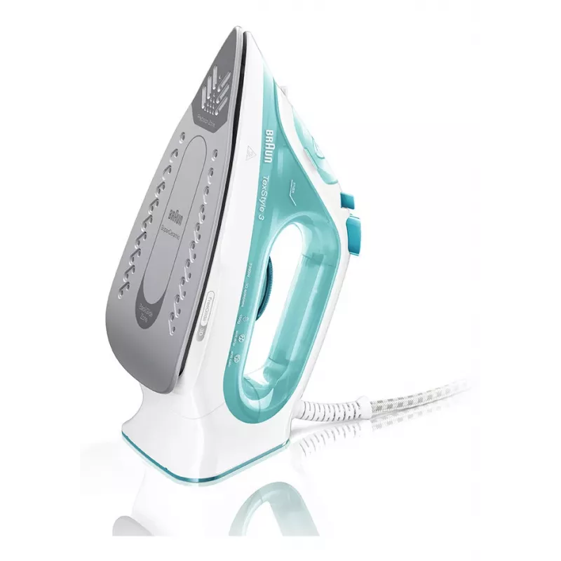 Braun TexStyle 3 SI3041GR ferro de engomar a vapor base de cerâmica 2350 W turquesa, branco