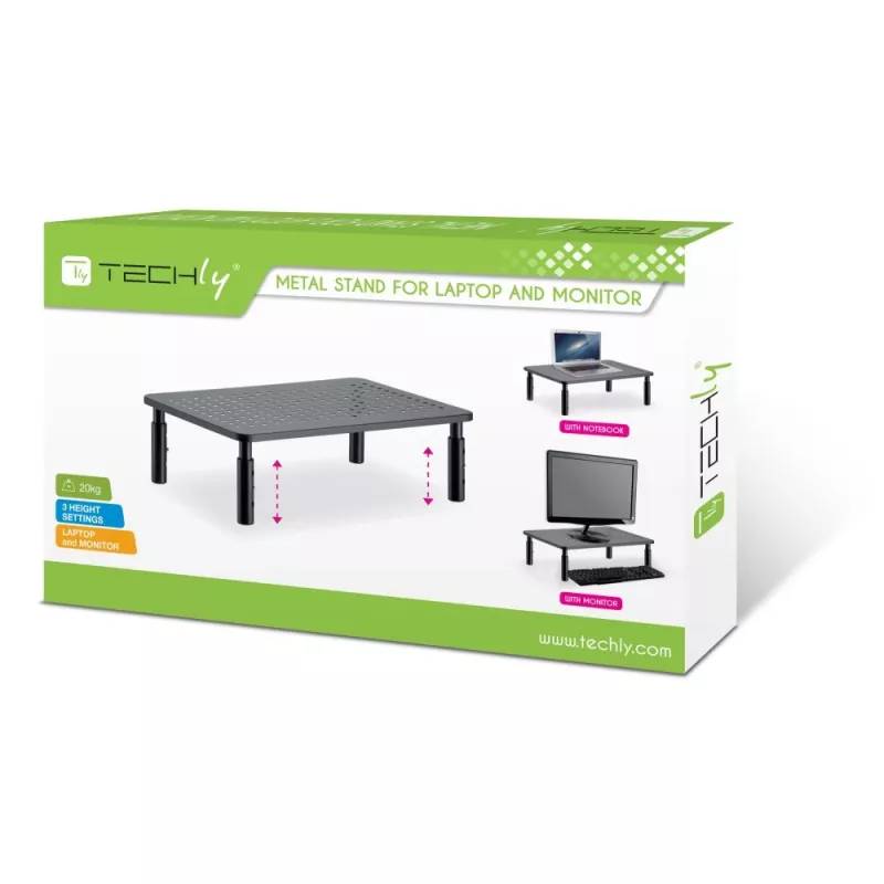 Techly Suporte de secretária para monitor/portátil preto, autónomo, 20 kg, altura ajustável, preto