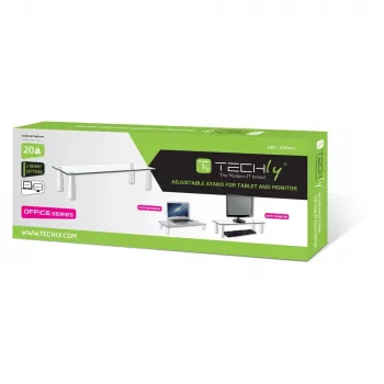 Techly Suporte de vidro para monitor/portátil, autónomo, 20 kg, 33 cm (13 polegadas), 81,3 cm (32 polegadas), altura ajustável, transparente