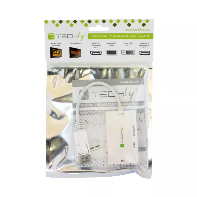 Techly IADAP DP-COMBOF3 Adaptador de cabo de vídeo DisplayPort DisplayPort + DVI + HDMI branco