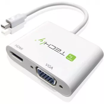 Techly Adaptador Mini DisplayPort para HDMI/VGA, 0,15 m, Mini DisplayPort, HDMI + VGA (D-Sub), ficha, conector fêmea, 1920 x 1200 píxeis