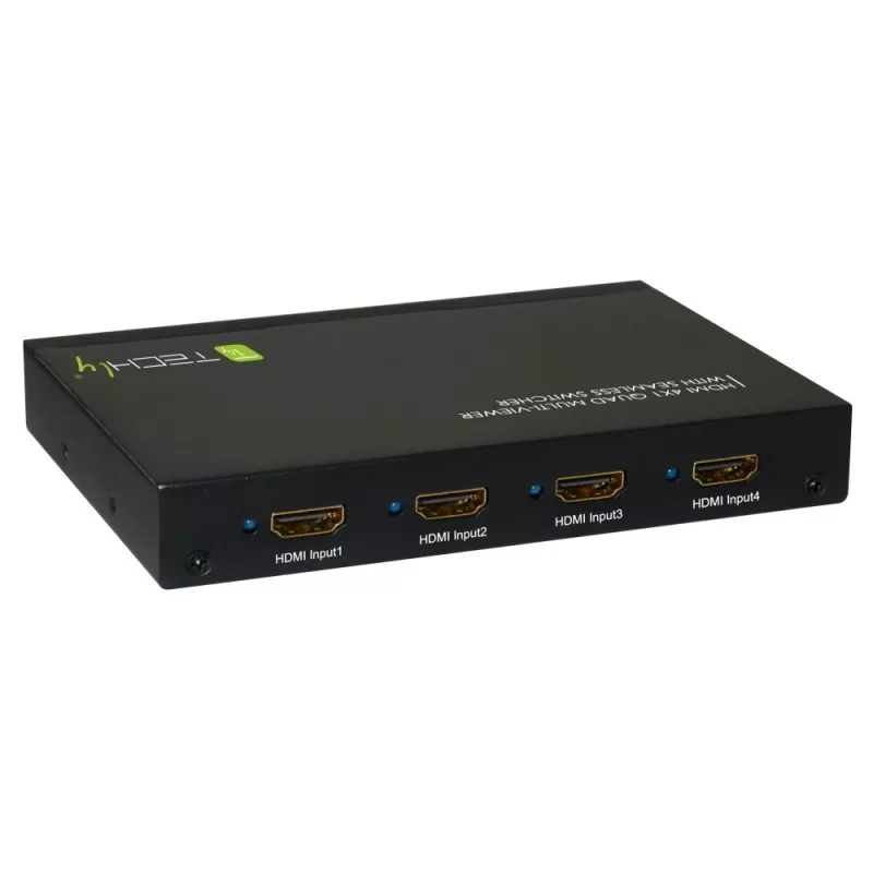 Techly HDMI 4x1 Multiviewer com comutador sem interrupções, HDMI, metal, preto, 60 Hz, 1080p, 2,25 Gbit/s