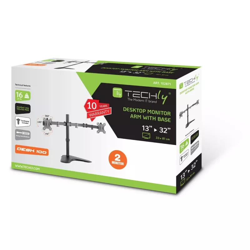 Suporte de monitor Techly ICA-LCD 2524 81,3 cm (32 polegadas) de secretária preto