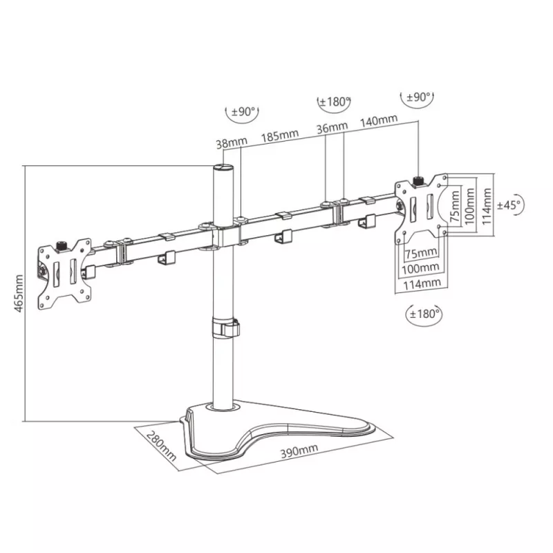 Suporte de monitor Techly ICA-LCD 2524 81,3 cm (32 polegadas) de secretária preto