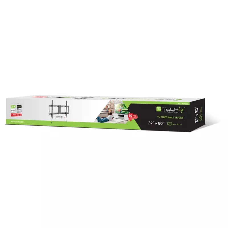 Suporte de parede fixo Techly para TV LED LCD 37-80 polegadas, 94 cm (37 polegadas), 2,03 m (80 polegadas), 70 kg, 200 x 200 mm, 600 x 400 mm, preto