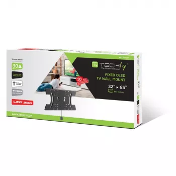 Suporte de parede fino Techly para TV OLED 32-65 polegadas preto, 81,3 cm (32 polegadas), 165,1 cm (65 polegadas), 30 kg, 100 x 100 mm, 400 x 200 mm, preto