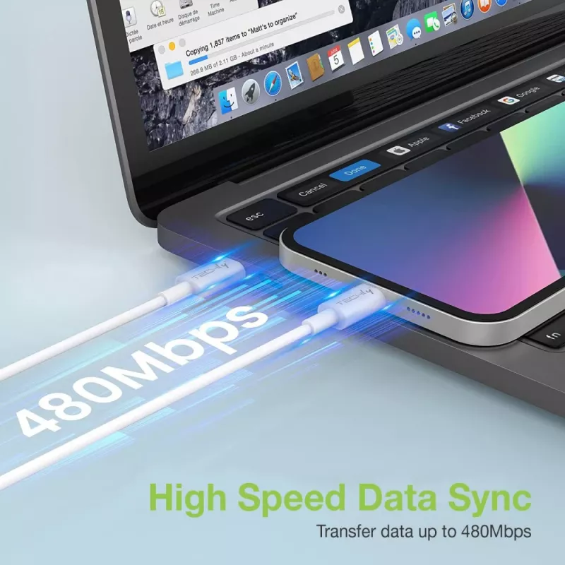 Cabo de carregamento e sincronização Techly USB-C para Lightning 1 m branco