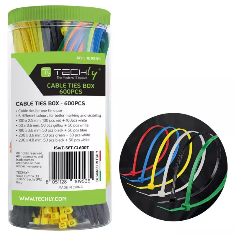 Abraçadeiras Techly ISWT-SET-CL600T abraçadeiras multiusos nylon multicolor 600 unid.