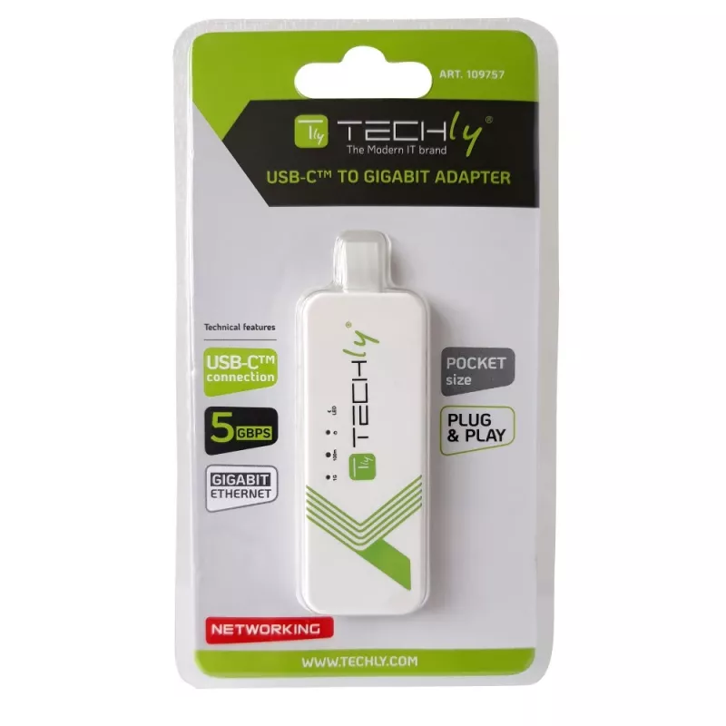 Techly Adaptador de USB 3.1 Type-C para RJ45 Gigabit Ethernet, branco