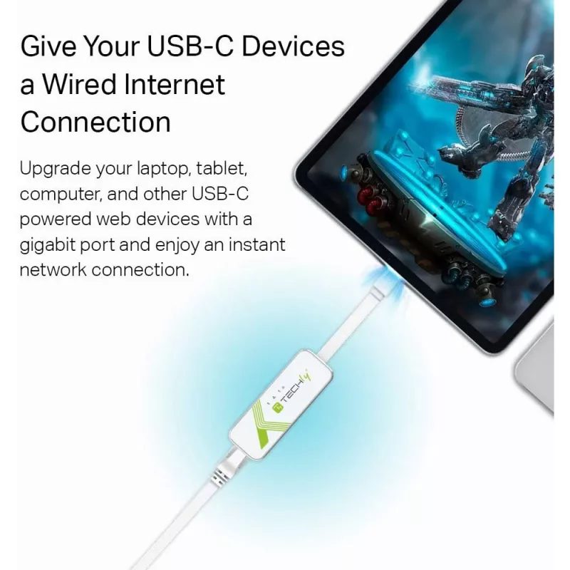 Techly Adaptador de USB 3.1 Type-C para RJ45 Gigabit Ethernet, branco
