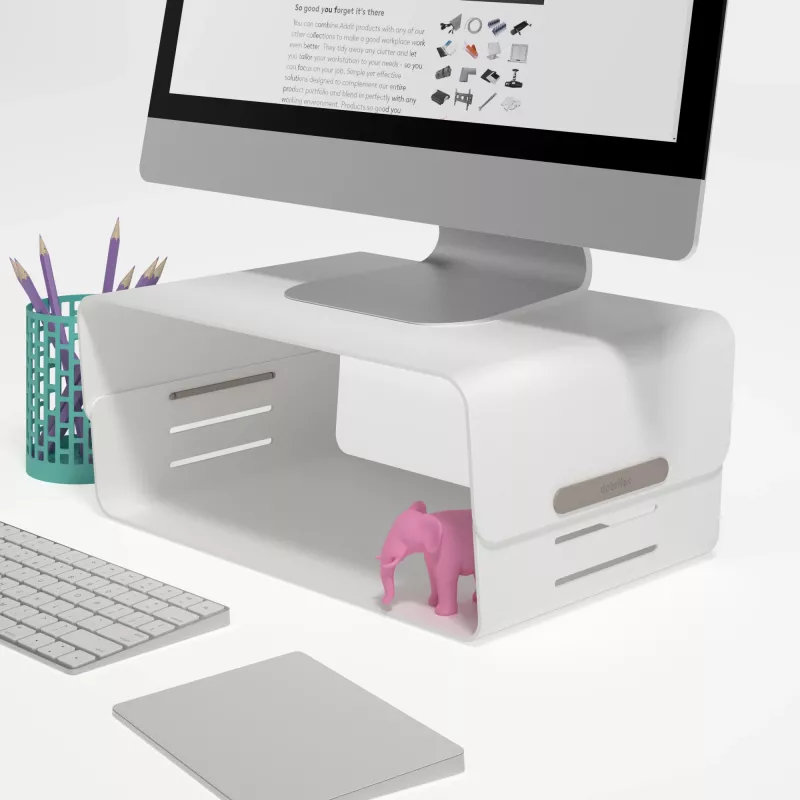 Elevador de monitor Dataflex Addit Bento® - ajustável 120, autónomo, 20 kg, altura ajustável, cinzento, branco