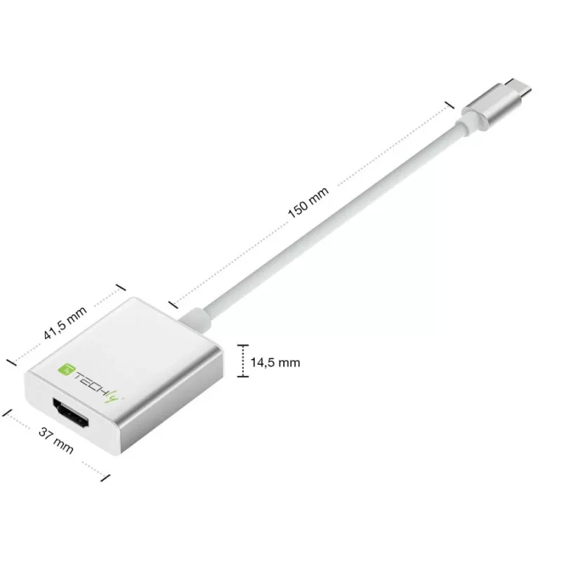 Cabo conversor adaptador Techly USB 3.1 Type-C para HDMI 1.4, 3.2 Gen 2 (3.1 Gen 2), USB Type-C, saída HDMI