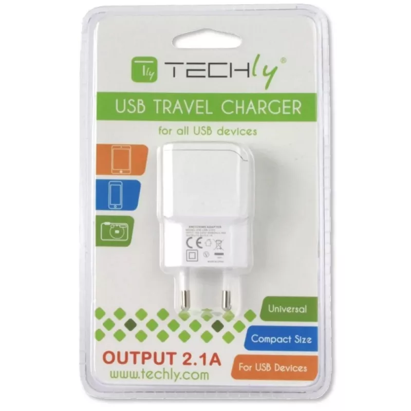 Adaptador de ficha italiano Techly com 1 porta USB 5V / 2,1A branco IPW-USB-21EC