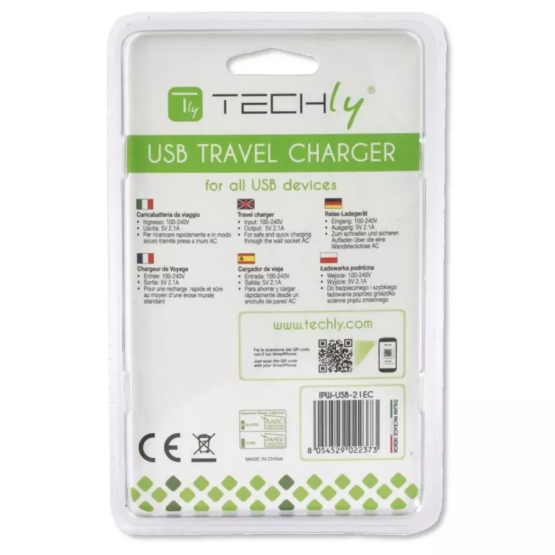 Adaptador de ficha italiano Techly com 1 porta USB 5V / 2,1A branco IPW-USB-21EC