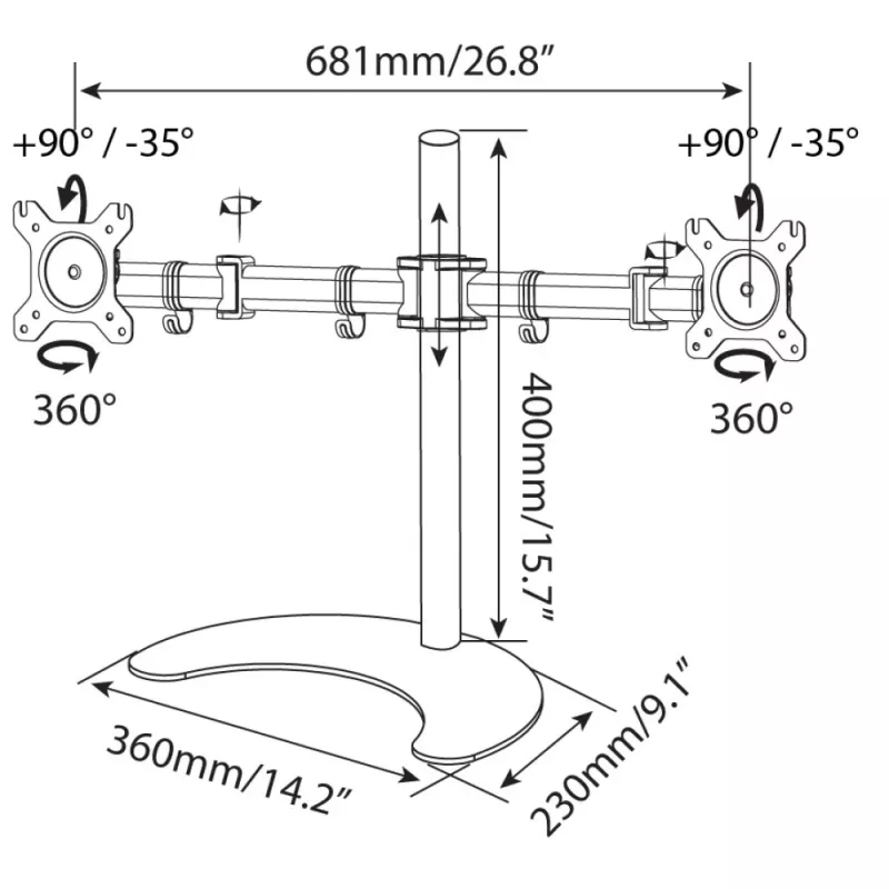 Suporte de secretária Techly para 2 monitores 13-27 polegadas com base h.400m ICA-LCD 3410 68,6 cm (27 polegadas) preto