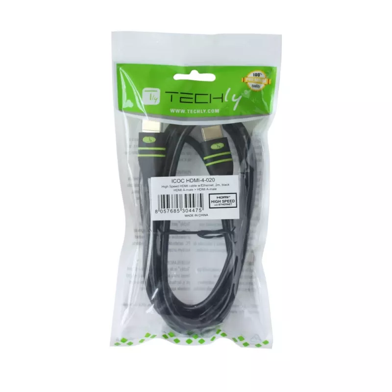 Cabo HDMI High-Speed Techly 2 m com Ethernet A/A M/M ferrite ICOC HDMI-FR-020