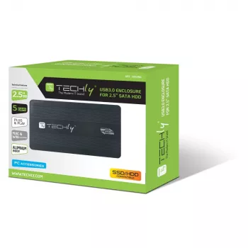 Caixa externa Techly USB 3.0 2,5″ SATA I-CASE SU3-25B, 2,5 polegadas, Serial ATA, 5 Gbit/s, preto