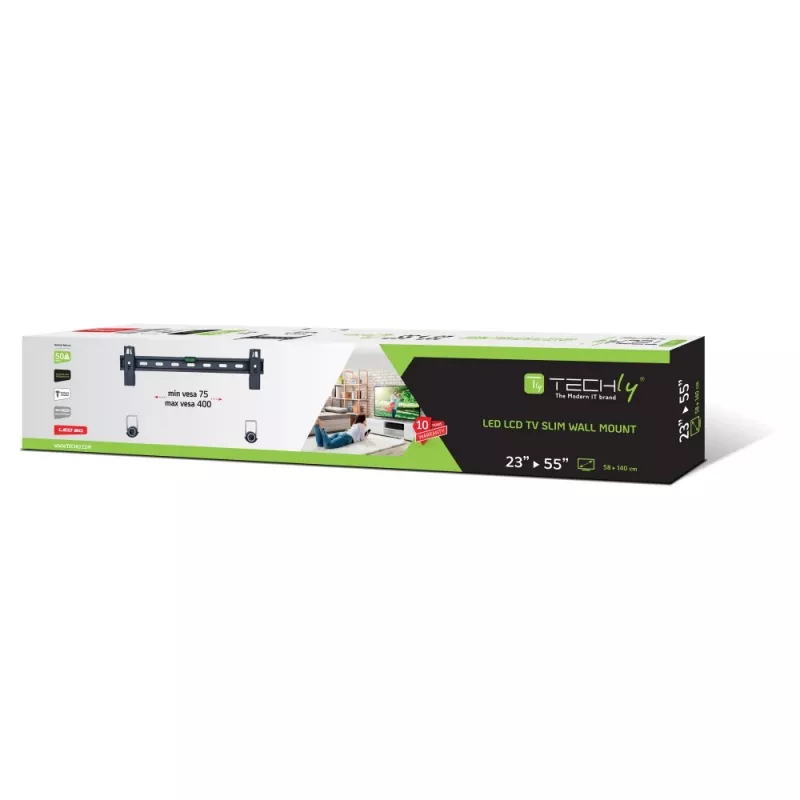 Suporte de parede Techly 23-55 fixo fino para LED TV LCD preto ICA-PLB 139M
