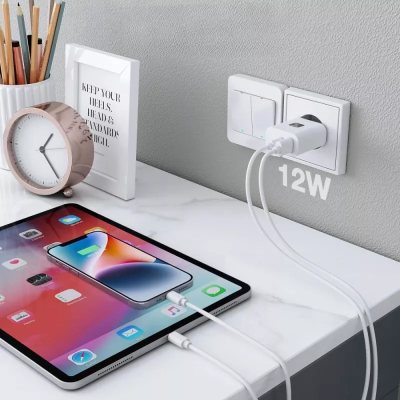Techly IPW-USB-12W2A Carregador para dispositivos móveis Auscultadores, Altifalante portátil, Powerbank, Smartphone, Tablet Branco AC Interior