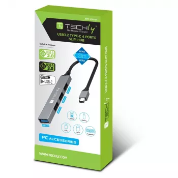 Techly IUSB32-HUB4C-3U2SLS Docking station/Replicador de portas para portátil com fios USB 3.2 Gen 1 (3.1 Gen 1) Type-C cinzento