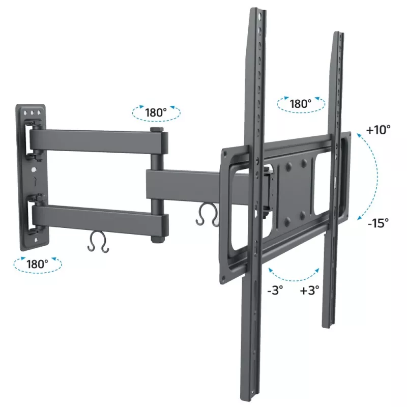 Techly Suporte de parede para TV LED-LCD 32-55 polegadas Full-Motion, 400 x 400 mm, -15 - 10°, 10 - 90°, 180°, Aço, Preto