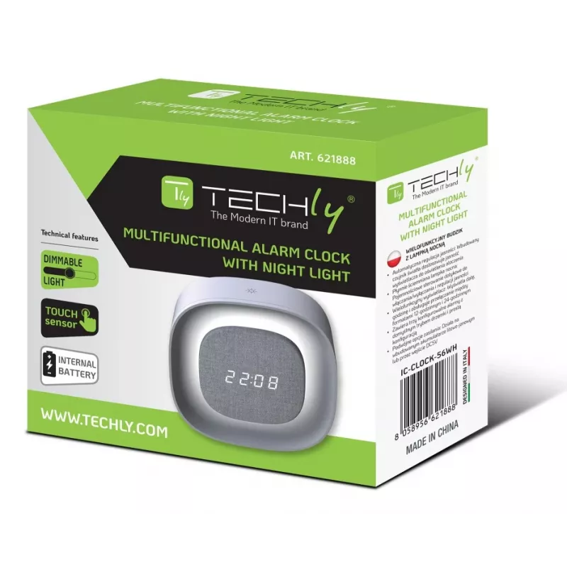 Techly IC-CLOCK-56WH Despertador digital Cinzento, Branco