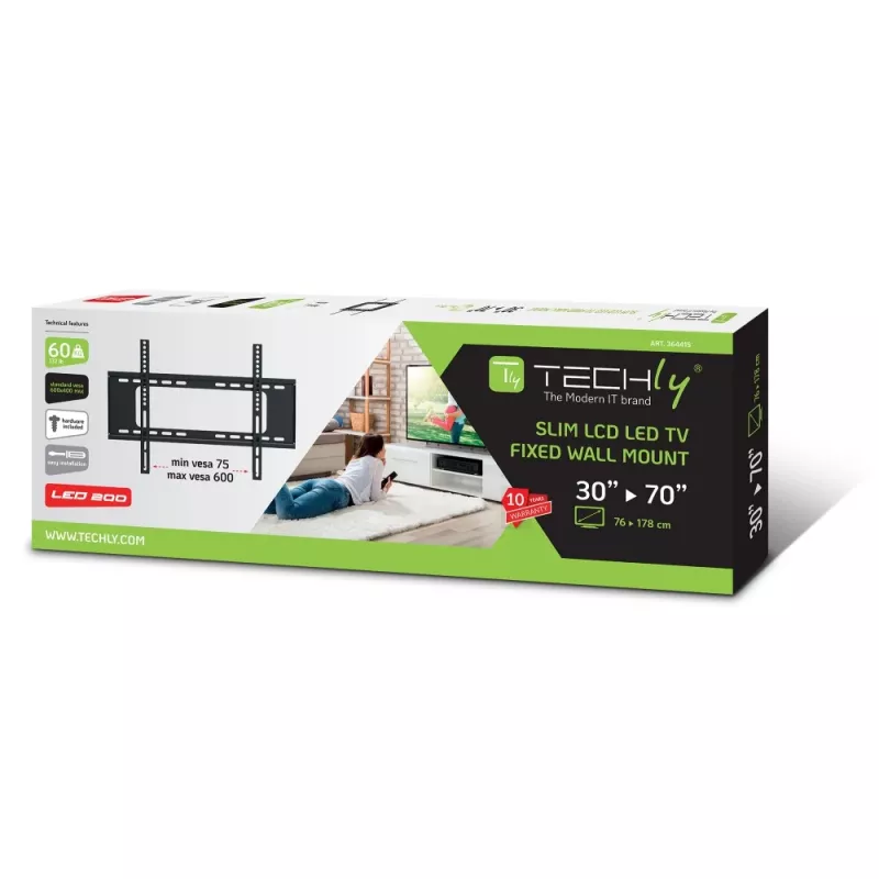 Techly ICA-PLB 262L Suporte de parede para TV 177,8 cm (70 polegadas) Preto