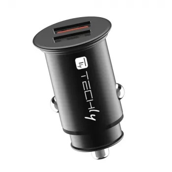 Techly Carregador de automóvel mini 2 portas USB-A Quick Charge 3.0 36W Preto Metal