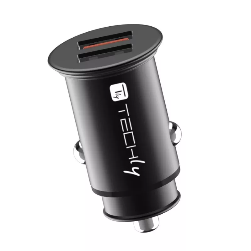 Techly Carregador de automóvel mini 2 portas USB-A Quick Charge 3.0 36W Preto Metal