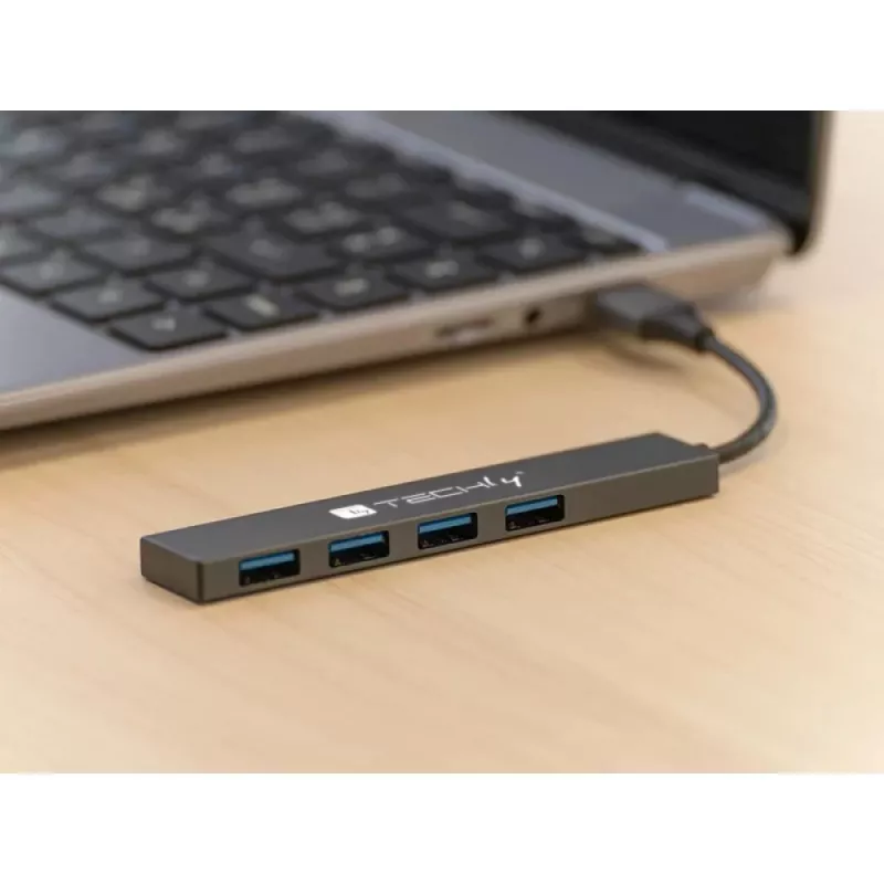 Techly IUSB32-HUB4A-4U3SL Docking station/replicador de portas para portátil Com fios USB 3.2 Gen 1 (3.1 Gen 1) Type-A Cinzento