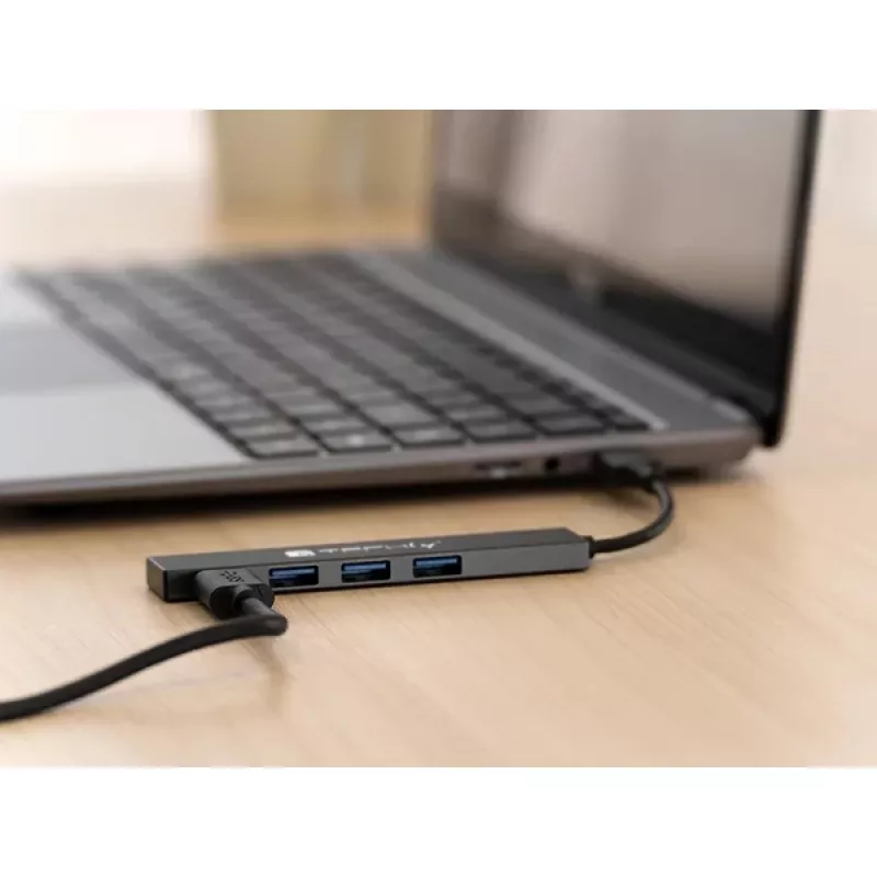 Techly IUSB32-HUB4A-4U3SL Docking station/replicador de portas para portátil Com fios USB 3.2 Gen 1 (3.1 Gen 1) Type-A Cinzento