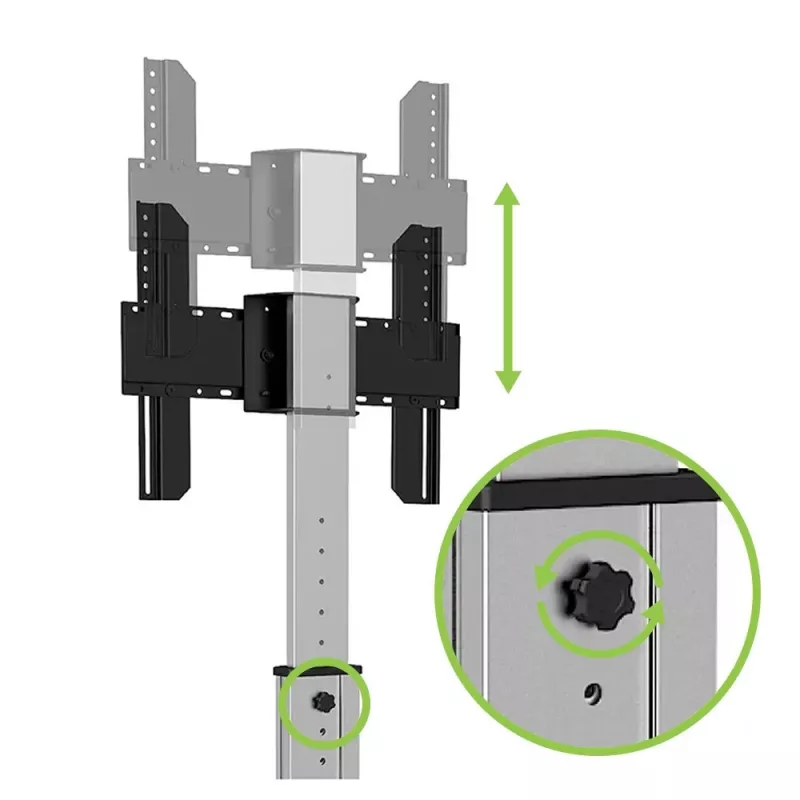 Techly Suporte de chão para televisores de 32 polegadas a 65 polegadas, 165,1 cm (65 polegadas), 400 x 200 mm, 600 x 400 mm, 90°, Alumínio, Preto, Prateado