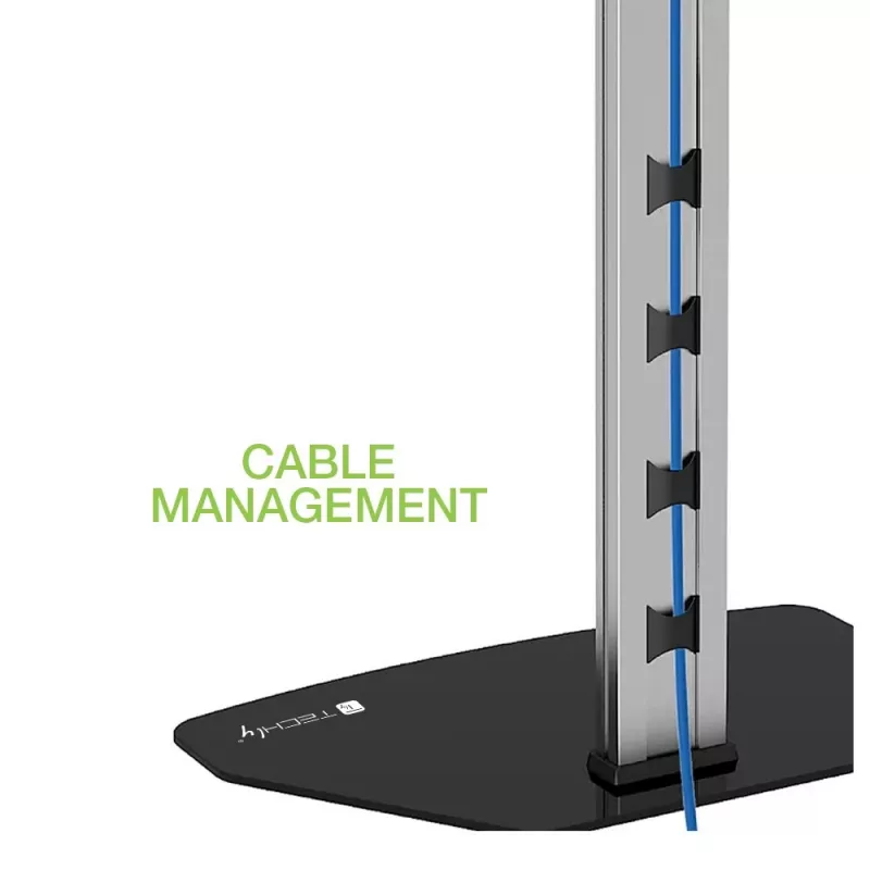 Techly Suporte de chão para televisores de 32 polegadas a 65 polegadas, 165,1 cm (65 polegadas), 400 x 200 mm, 600 x 400 mm, 90°, Alumínio, Preto, Prateado