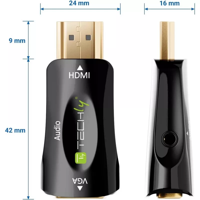 Techly IDATA HDMI-VGA2MABT2 Conversor de sinal de vídeo Conversor de vídeo passivo 1920 x 1080 píxeis